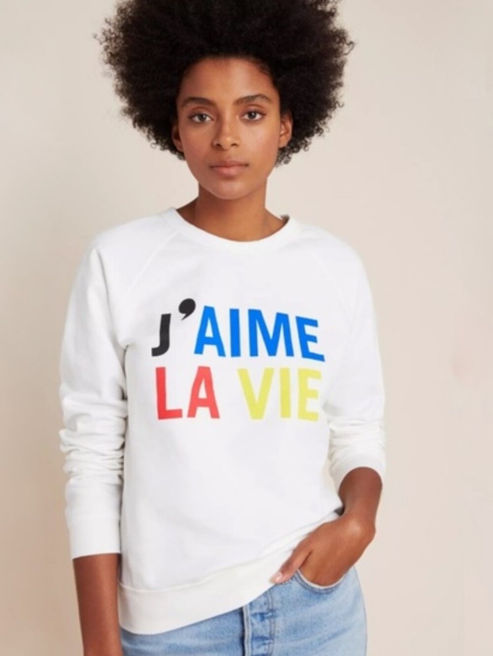 Clare V. for Anthropologie J'aime La Vie Sweatshirt in White